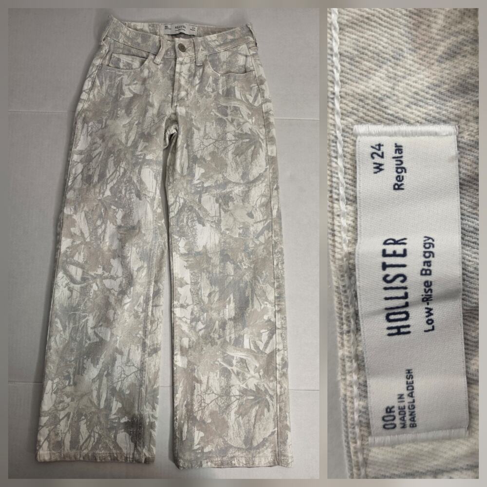 Hollister Low Rise Baggy Jeans 24 Regular Camo Skater Wide Leg Streetwear Drapey